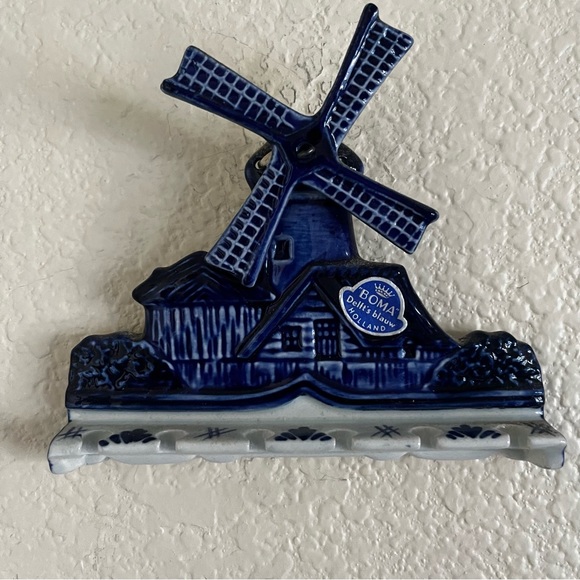 Delft Other - Vintage Royal Delft Blue Hand Painted Windmill Spoon Holder Ceramic BOMA Blauw